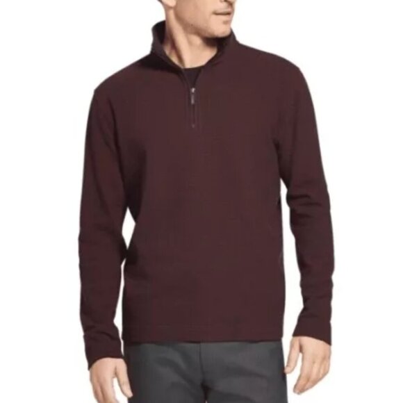 Van Heusen Flex Quarter Zip Pullover Size Medium Burgundy Sweater Long Sleeve - Picture 1 of 10
